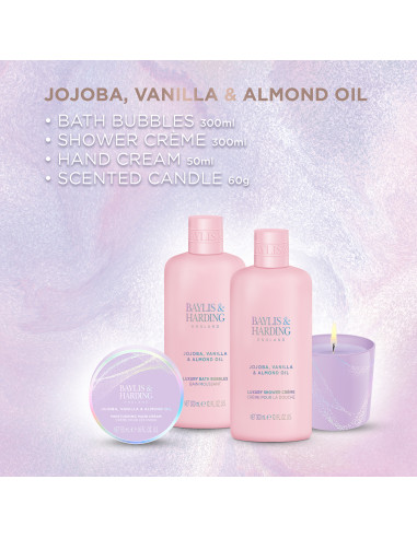 Jojoba, Vanilla & Almond oil - sada s péčí o tělo a svíčkou, 4 ks