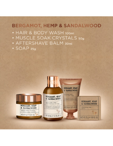 Bergamot, Hemp & Sandalwood - sada péče o tělo, vlasy a pleť, 4 ks