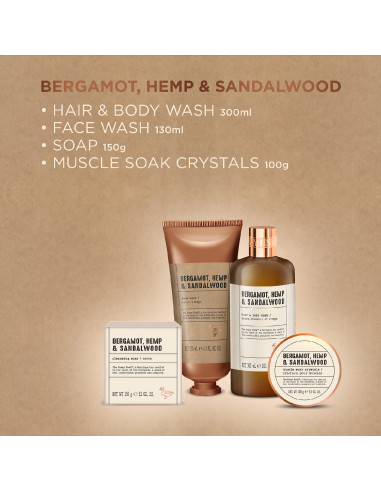 Bergamot, Hemp & Sandalwood - sada s péčí o tělo, vlasy a pleť, 4 ks
