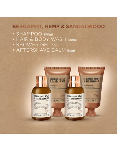Bergamot, Hemp & Sandalwood - sada s péčí o tělo, vlasy a pleť, 4 ks