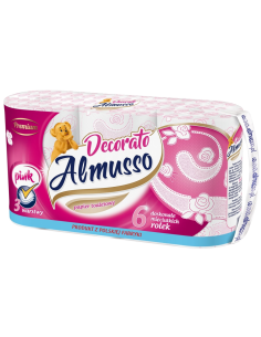 Almusso toaletní papír Decorato 3-vrstvý 6 ks růžové - role 22m