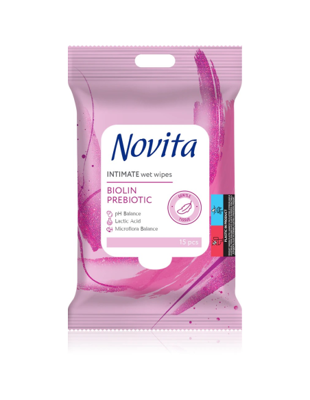 NOVITA intimní ubrousky vlhčené, prebiotické s Biolinem 15 ks