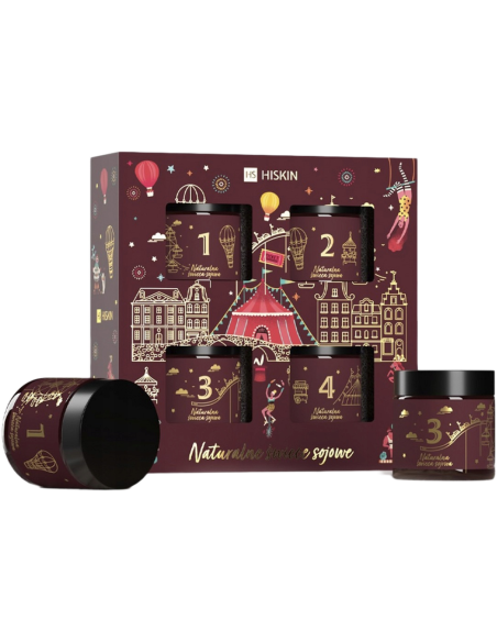 HISKIN set 4 svící RED (červené víno, zimní večer, káva, skořice)