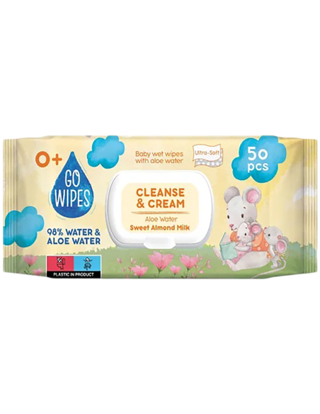 GOWIPES ubrousky vlhčené s klipem, aloe a mandlovým mlékem 50 ks