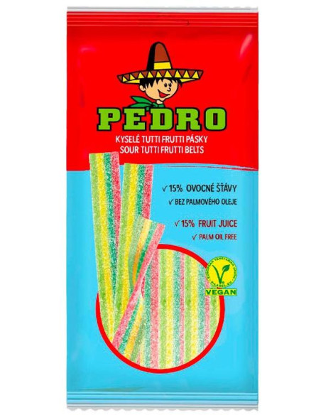 105-AKCE -15% (16,90 sáček) PEDRO Tutti Frutti KYSELÉ pásky 80g/20ks
